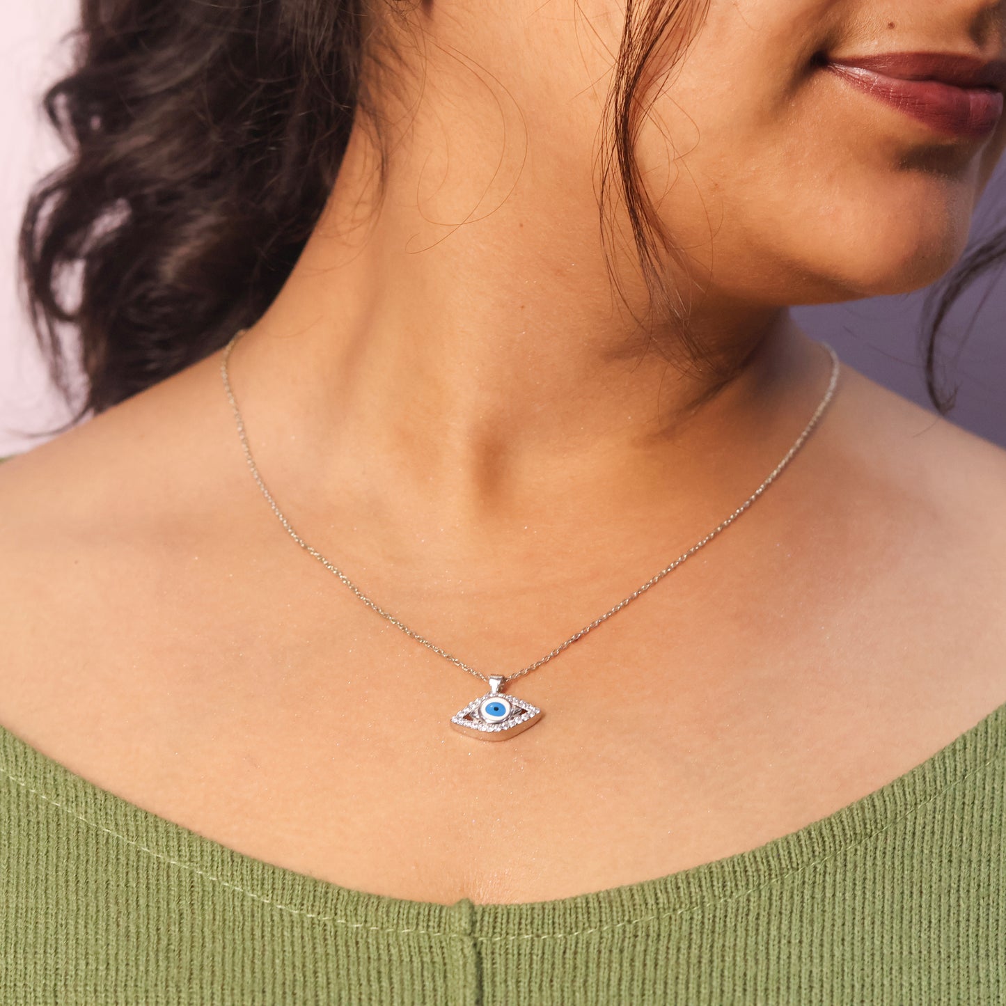 BLUE EYE CHARM SILVER NECKLACE